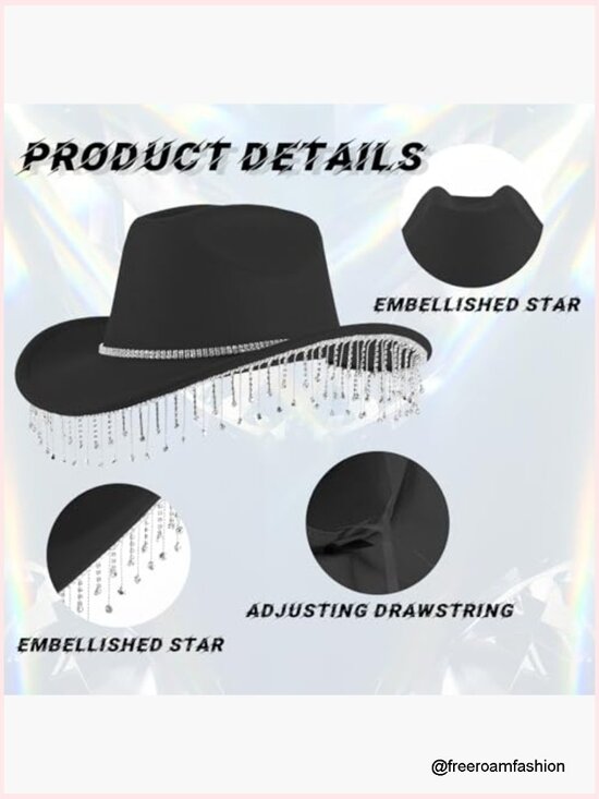 Rhinestone Cowboy Hat with Bling Fringe and Diamond Band main image 7